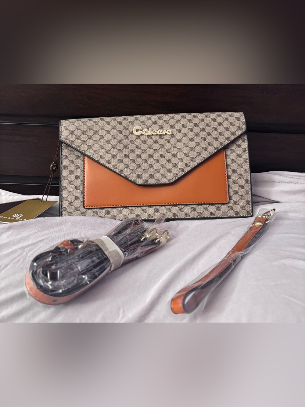 Caleesa Monogram Envelope Crossbody Bag. Wristlet & Long Straps included